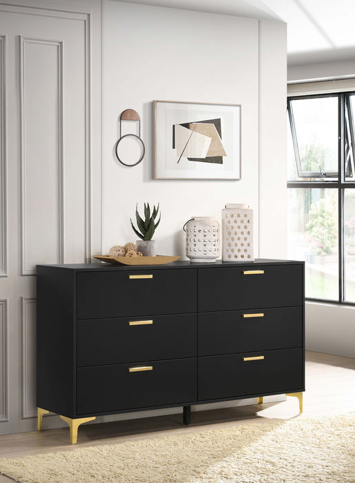 Kendall 6-drawer Dresser Black and Gold image