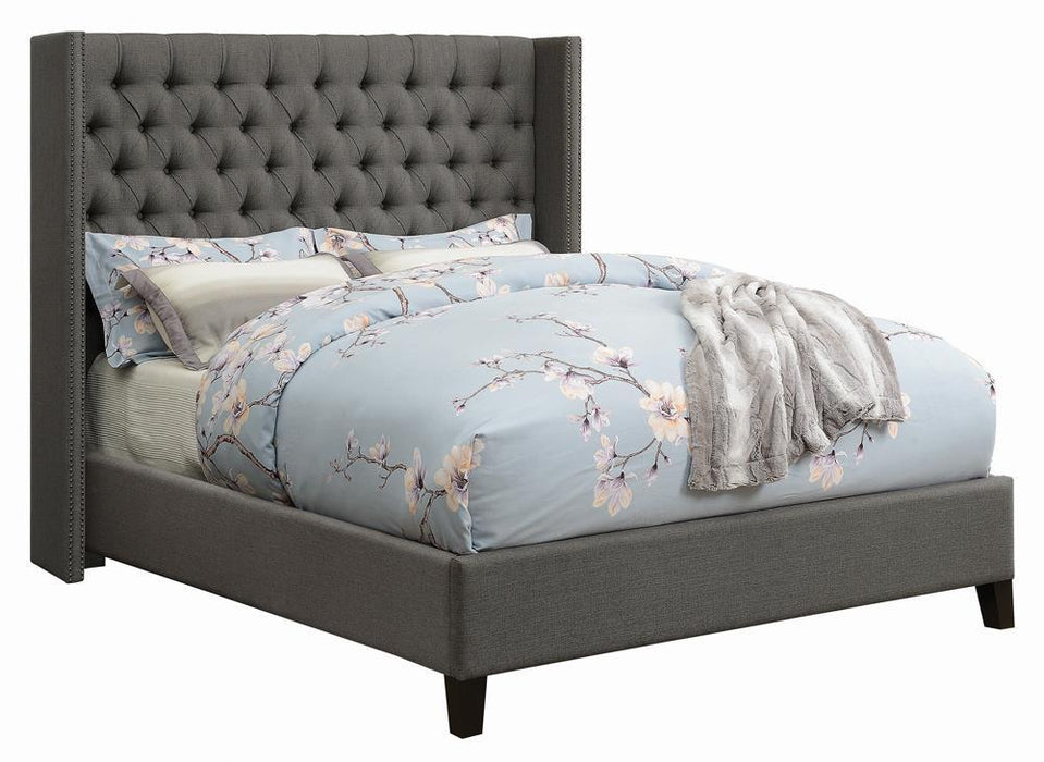 Bancroft Demi-wing Upholstered Eastern King Bed Grey